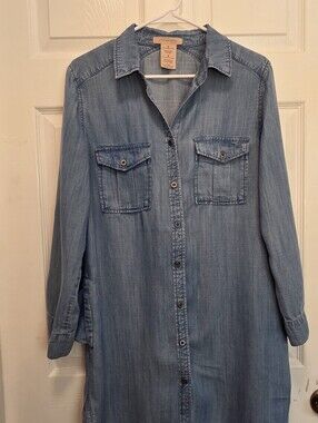 Philosophy Blue Chambray Tencel Shirt Dress Long Sleeve Size M